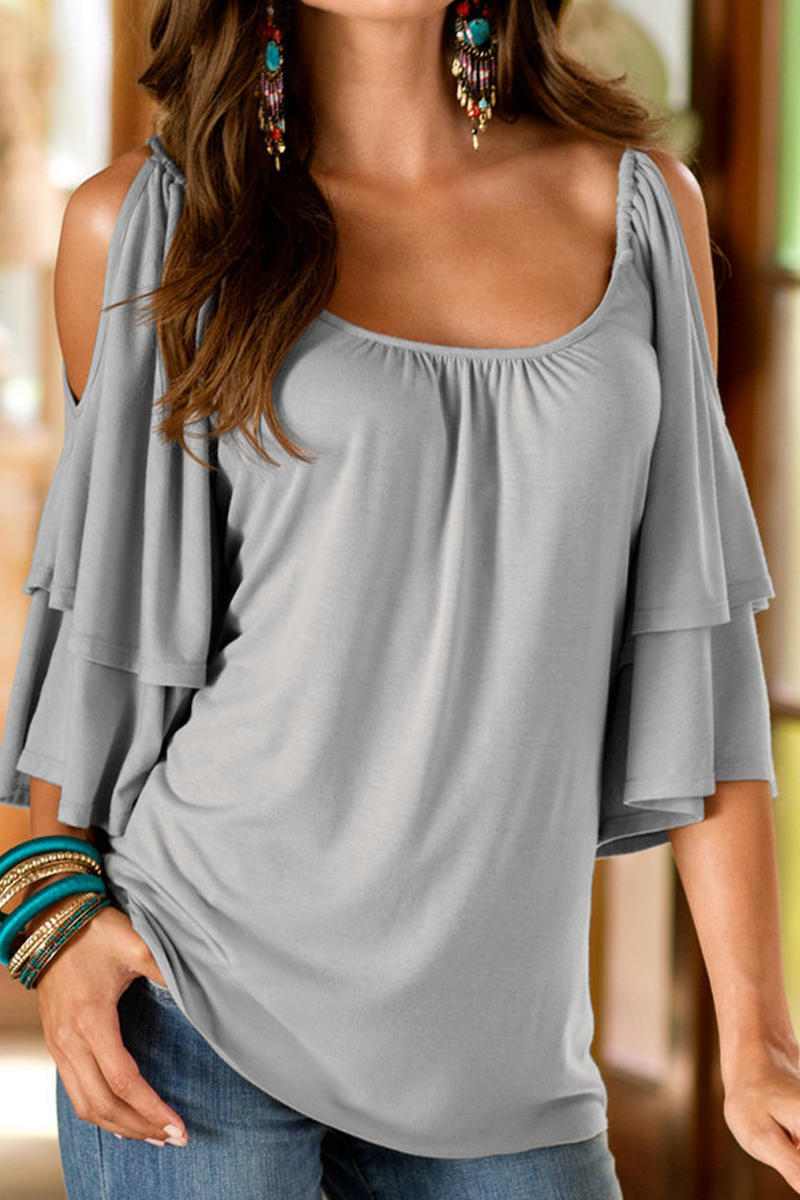 Camisetas casuales de cuello en U con parches lisos (8 colores)