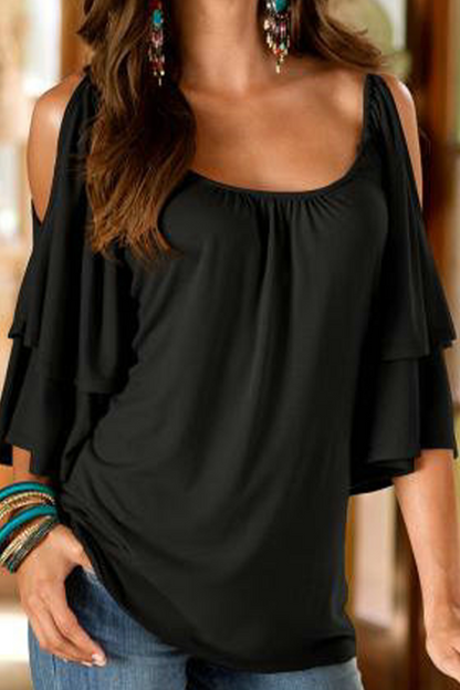 Camisetas casuales de cuello en U con parches lisos (8 colores)