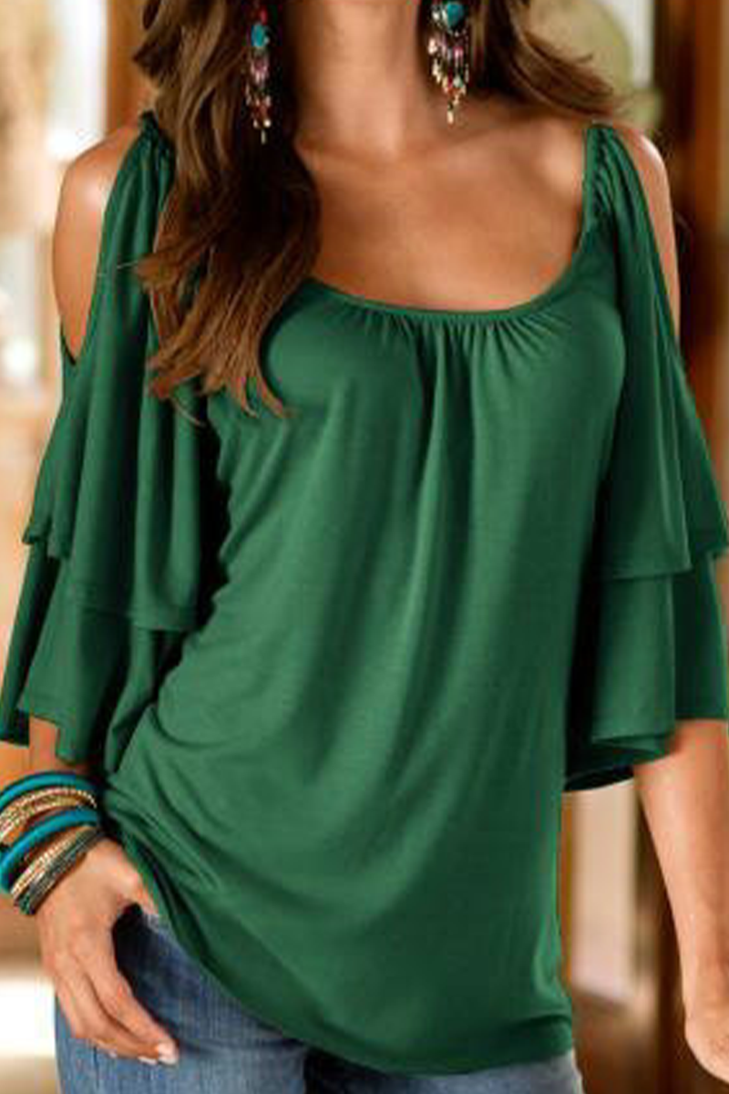 Camisetas casuales de cuello en U con parches lisos (8 colores)