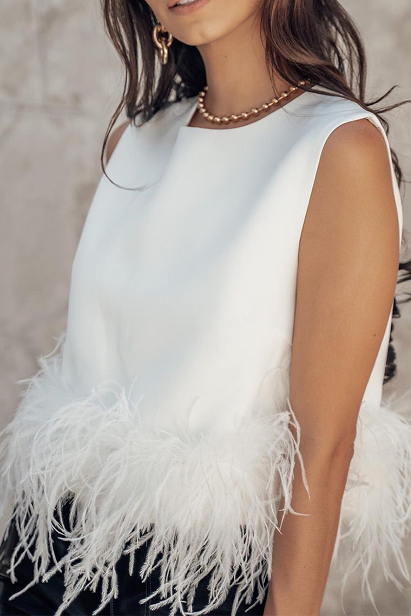 Tops casuales de plumas lisas con cuello redondo (5 colores)