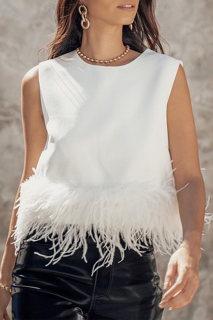 Tops casuales de plumas lisas con cuello redondo (5 colores)