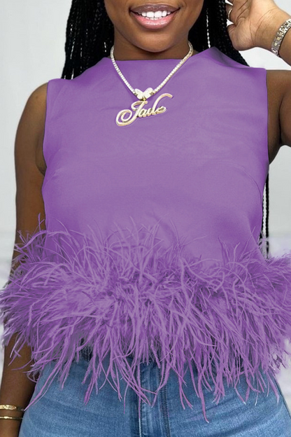 Tops casuales de plumas lisas con cuello redondo (5 colores)