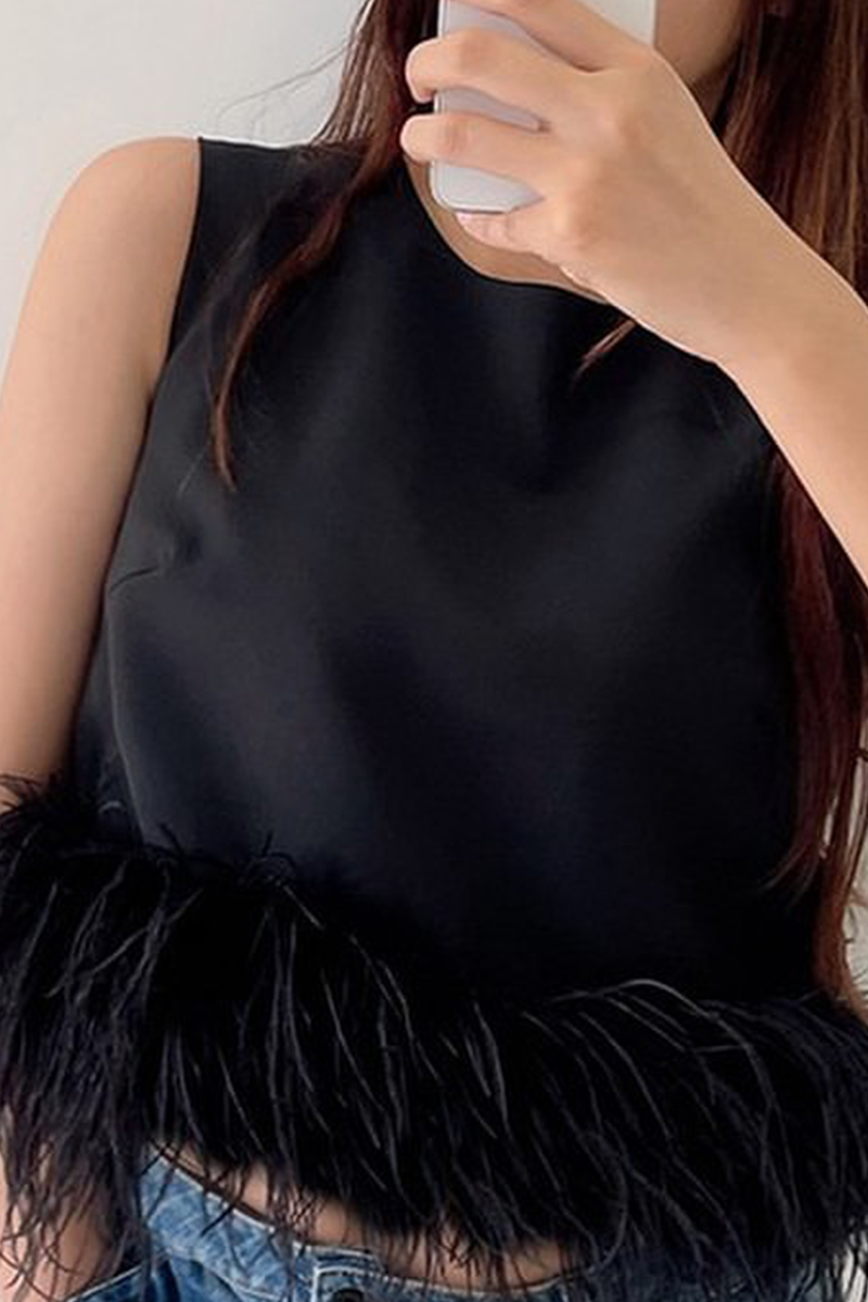 Tops casuales de plumas lisas con cuello redondo (5 colores)