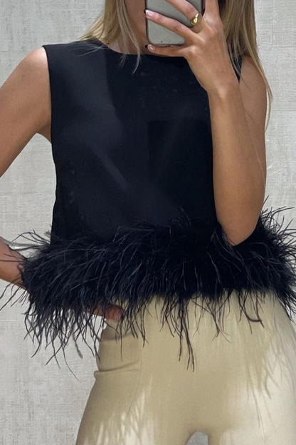 Tops casuales de plumas lisas con cuello redondo (5 colores)
