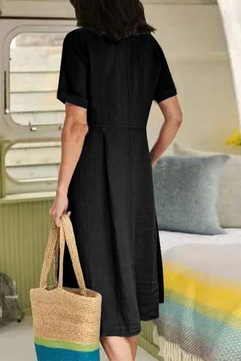 Vestidos casuales rectos con escote en V y hebilla sólida (5 colores)