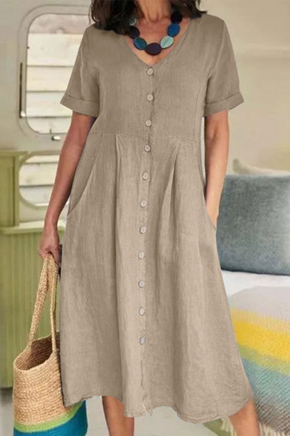 Vestidos casuales rectos con escote en V y hebilla sólida (5 colores)