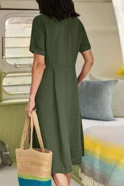 Vestidos casuales rectos con escote en V y hebilla sólida (5 colores)