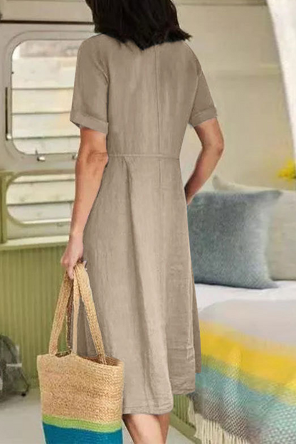 Vestidos casuales rectos con escote en V y hebilla sólida (5 colores)