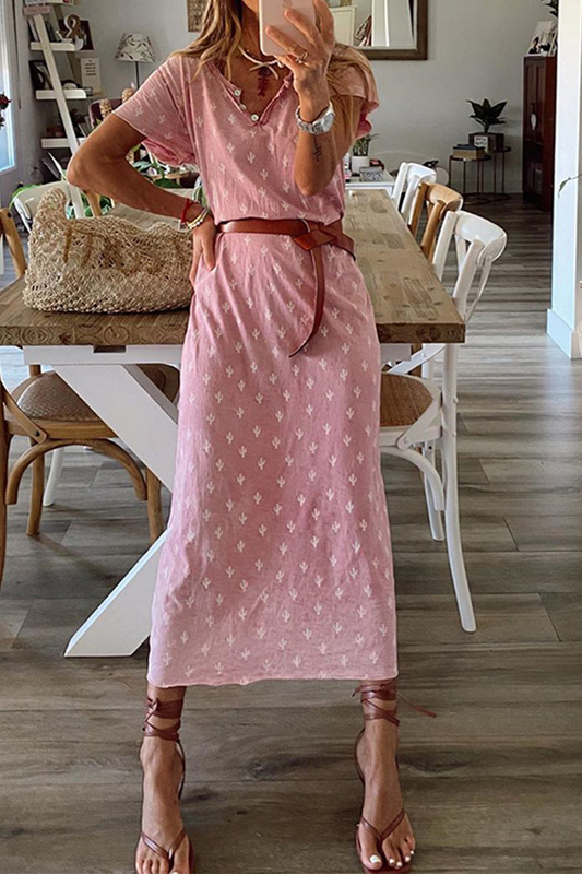 Vestidos rectos con cuello en V y estampado casual de patchwork