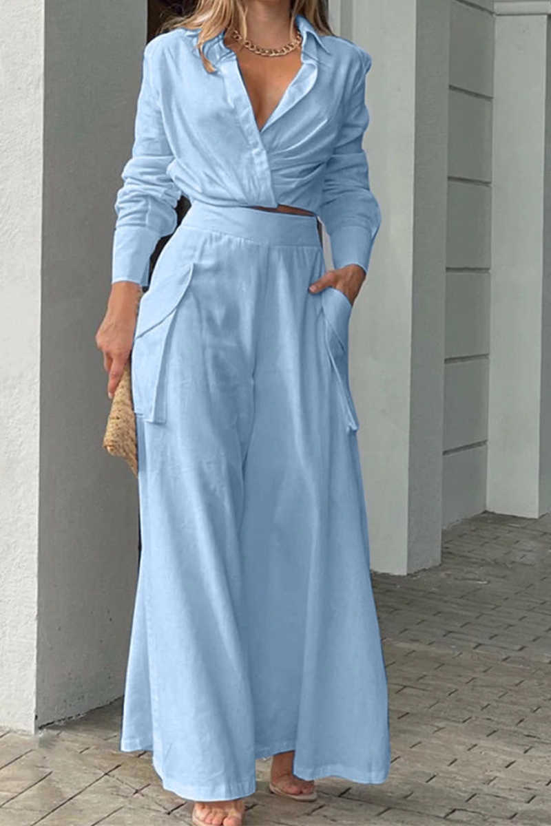 Fashion Solid Patchwork Turndown Collar Long Sleeve Two Pieces(3 Colors)