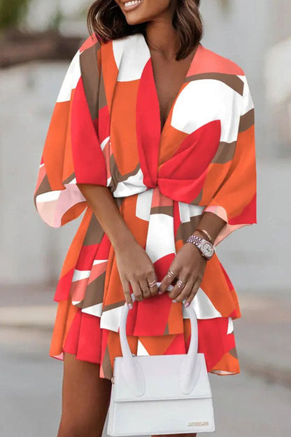 Vestidos casuales con cuello en V y estampado de patchwork (5 colores)