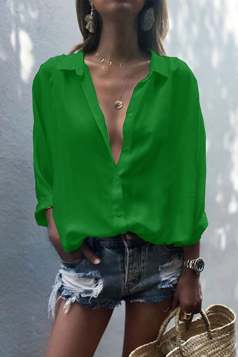 Blusas casuales de cuello vuelto con parches lisos (8 colores)