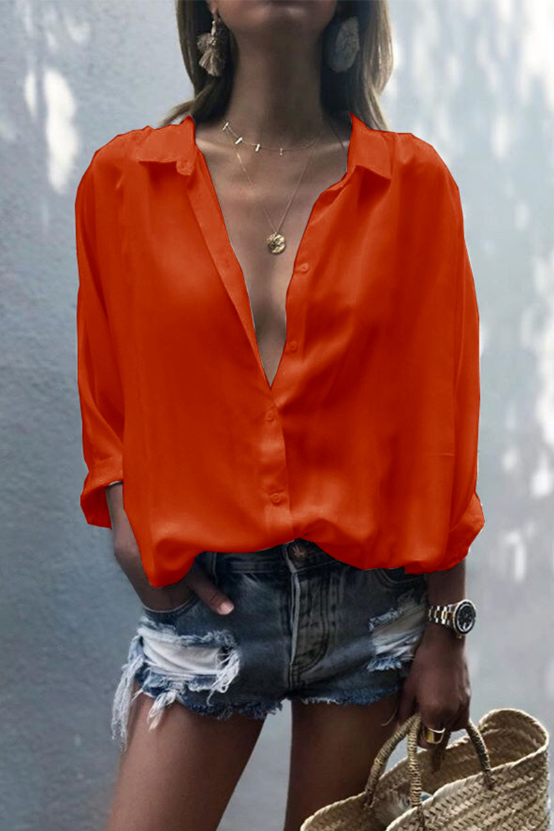Blusas casuales de cuello vuelto con parches lisos (8 colores)