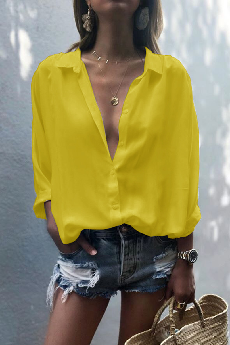 Blusas casuales de cuello vuelto con parches lisos (8 colores)