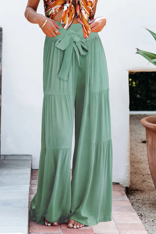 Pantalones casuales de vendaje liso, sueltos, de cintura alta y pierna ancha, de color liso (8 colores)