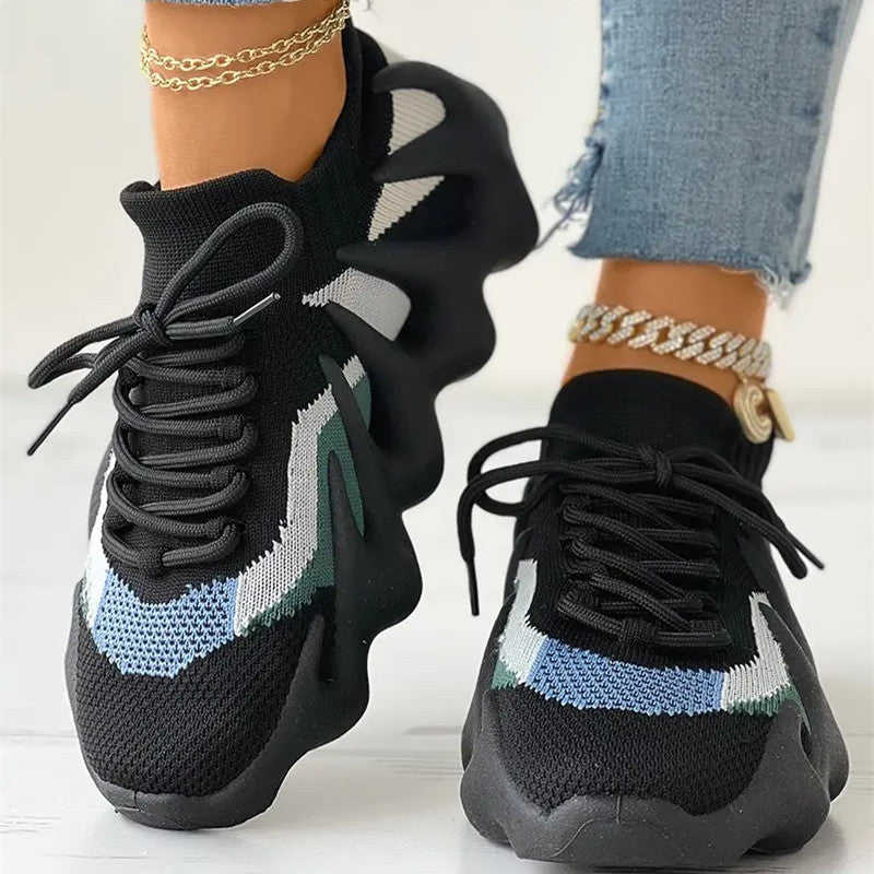 Fashion Casual Sportswear Bandage Patchwork Round Sport Running Shoes