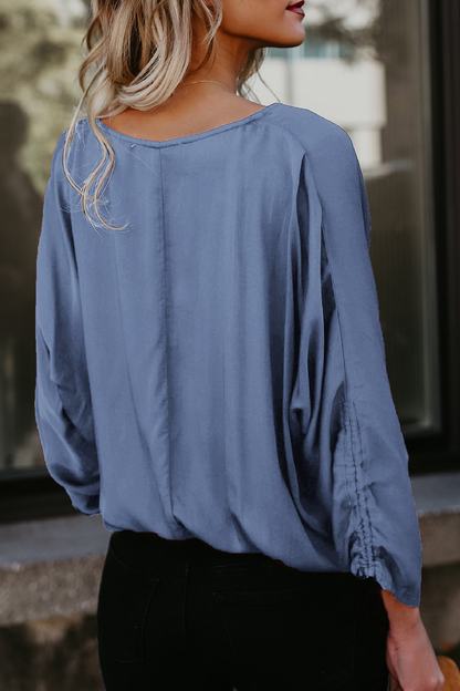 Tops casuales de cuello en V con parches sólidos