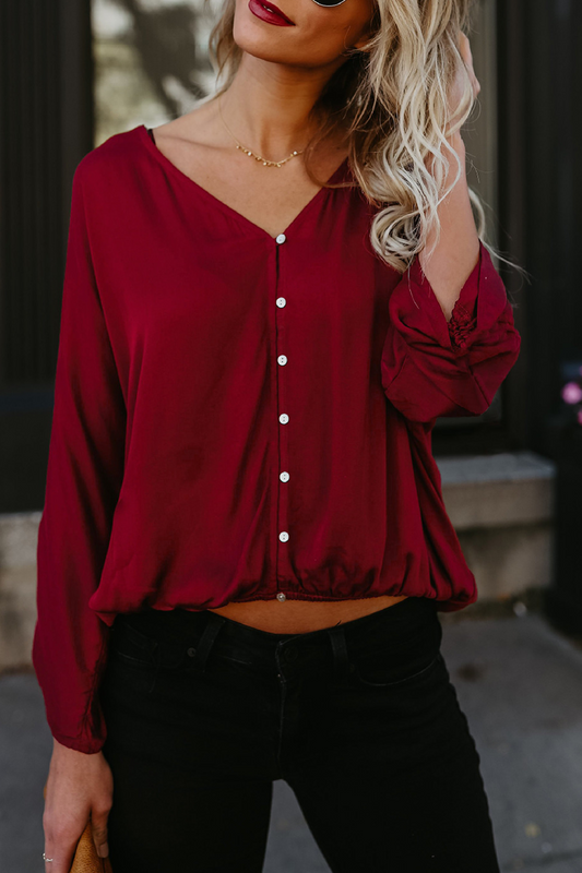 Tops casuales de cuello en V con parches sólidos