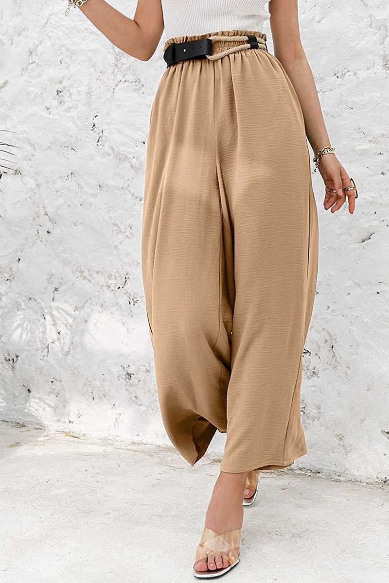 Pantalones casuales de retazos sólidos, sueltos, de cintura alta y pierna ancha, de color liso (10 colores)