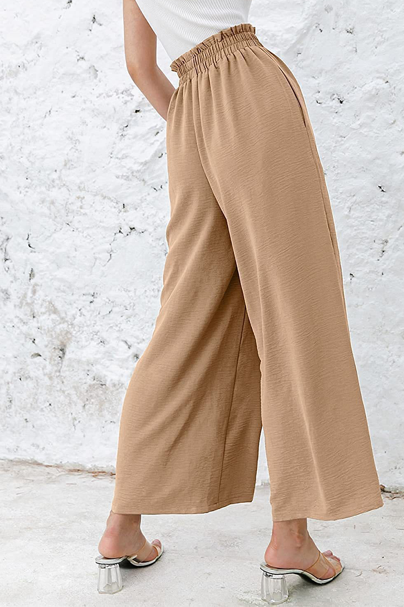 Pantalones casuales de retazos sólidos, sueltos, de cintura alta y pierna ancha, de color liso (10 colores)