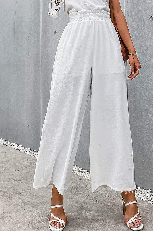 Pantalones casuales de color liso con parches, sueltos, de cintura alta y pierna ancha