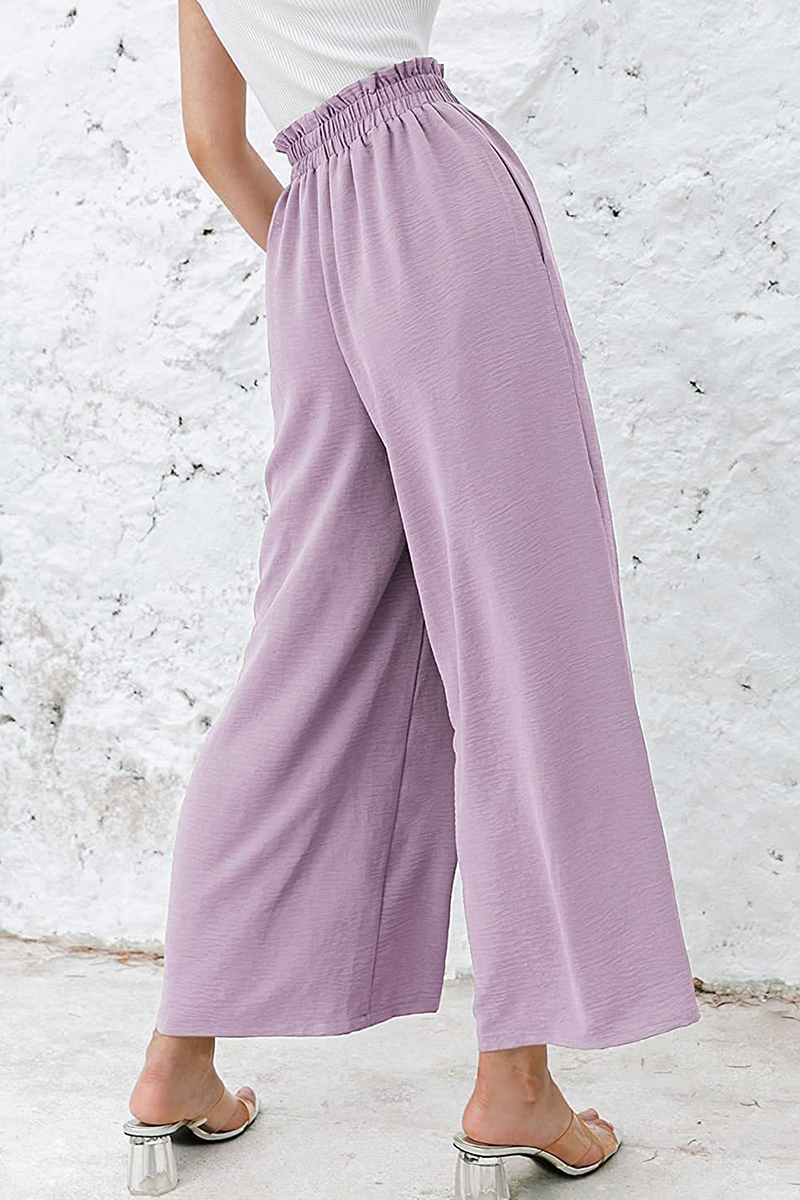 Pantalones casuales de retazos sólidos, sueltos, de cintura alta y pierna ancha, de color liso (10 colores)