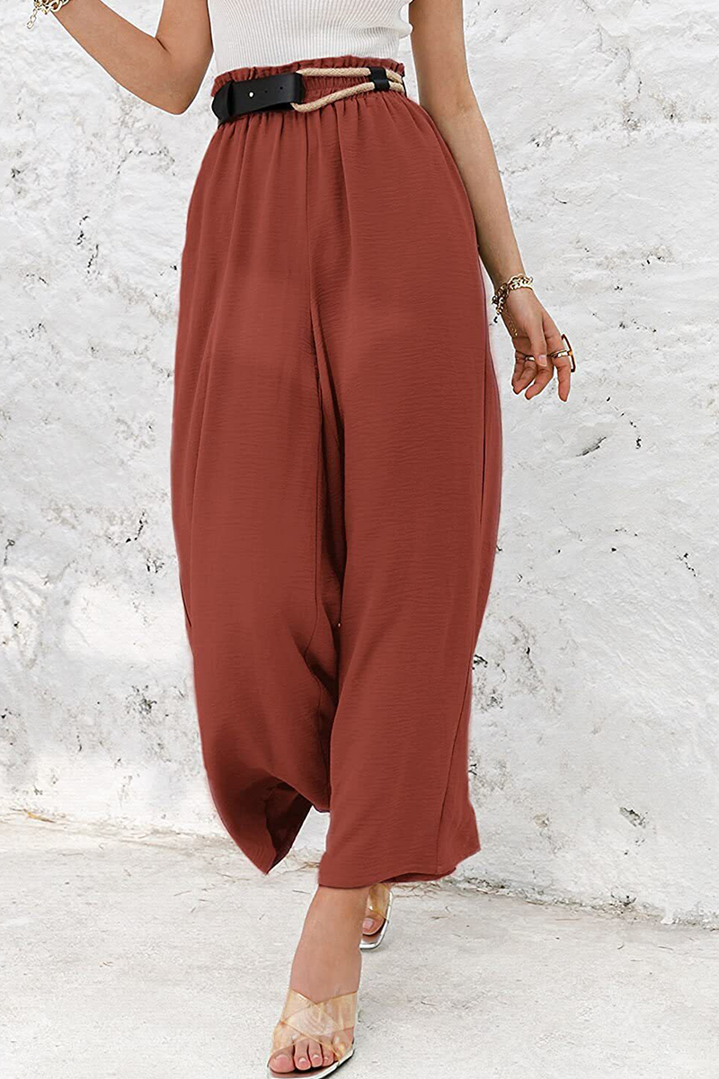 Pantalones casuales de retazos sólidos, sueltos, de cintura alta y pierna ancha, de color liso (10 colores)