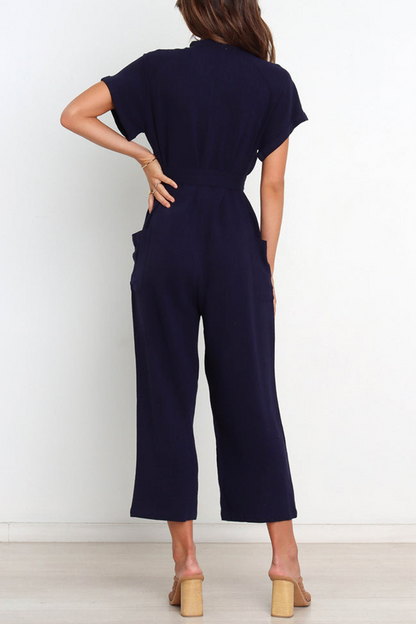 Mono informal liso con escote en V y banda elástica (3 colores)