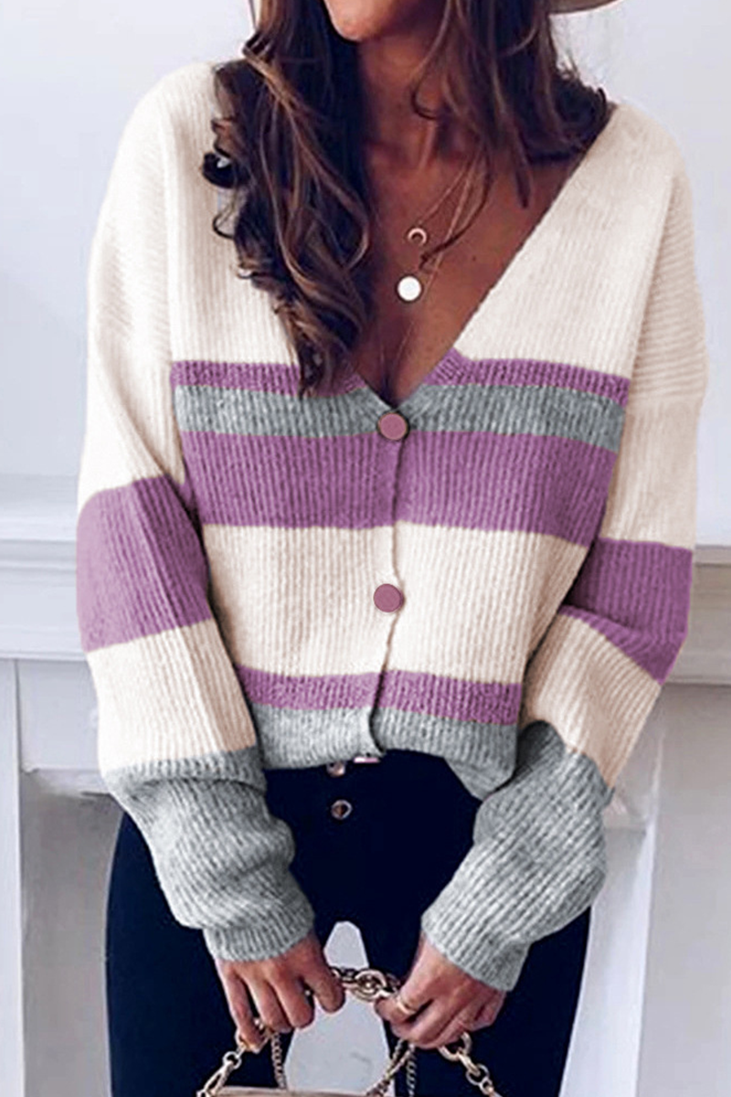Tops casuales de rayas con cuello en V y patchwork (4 colores)