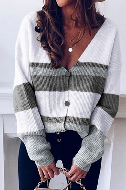 Tops casuales de rayas con cuello en V y patchwork (4 colores)