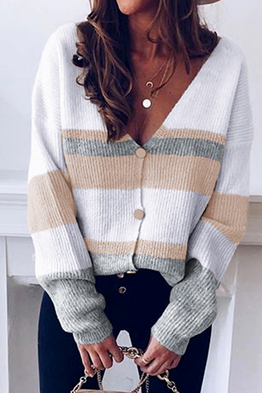 Tops casuales de rayas con cuello en V y patchwork (4 colores)