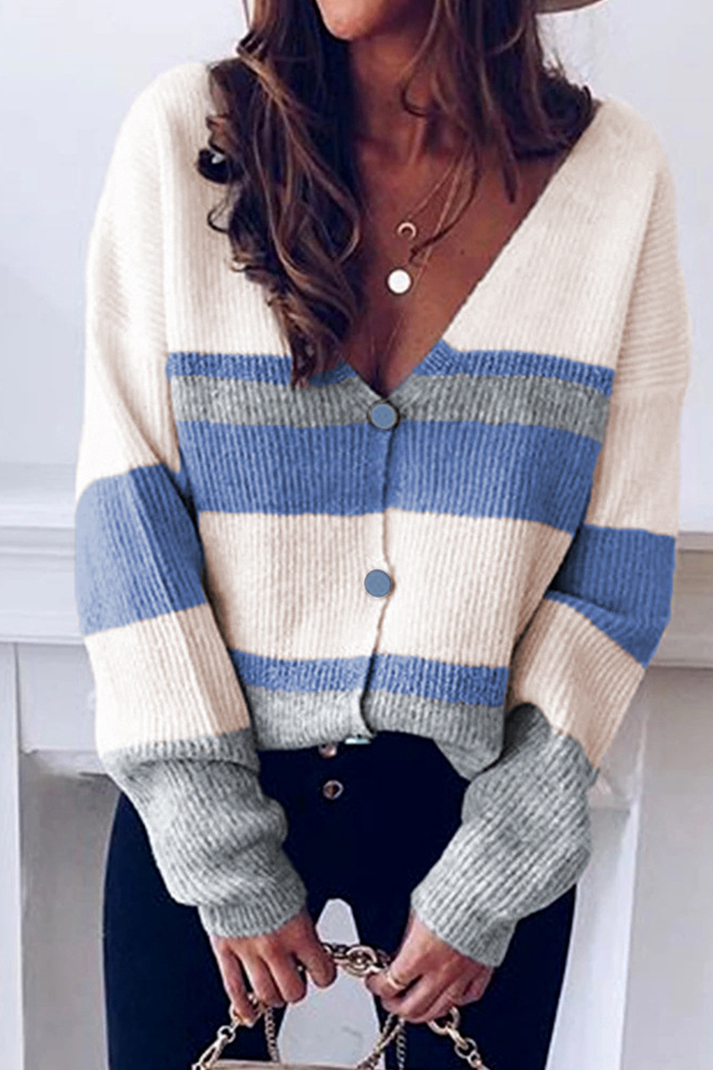 Tops casuales de rayas con cuello en V y patchwork (4 colores)