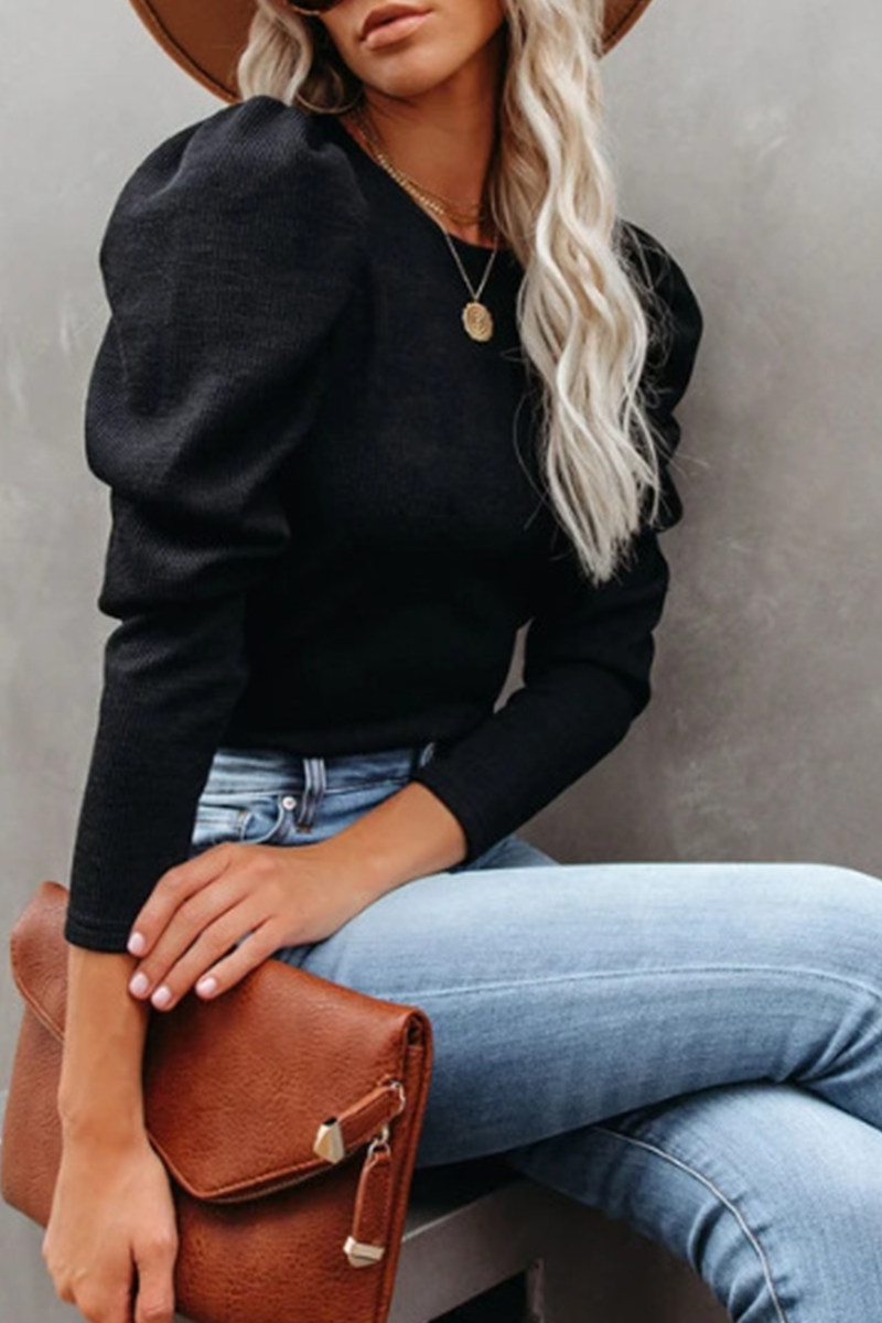 Tops casuales de cuello redondo con parches sólidos (4 colores)