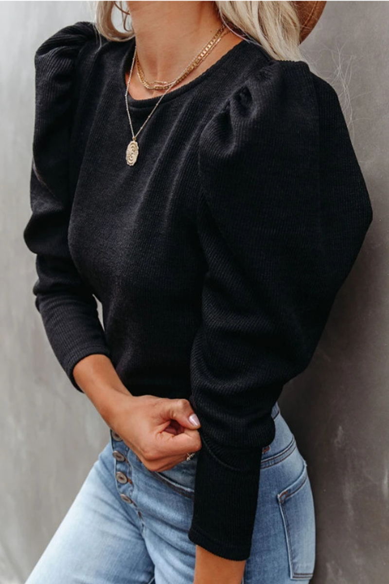 Tops casuales de cuello redondo con parches sólidos (4 colores)