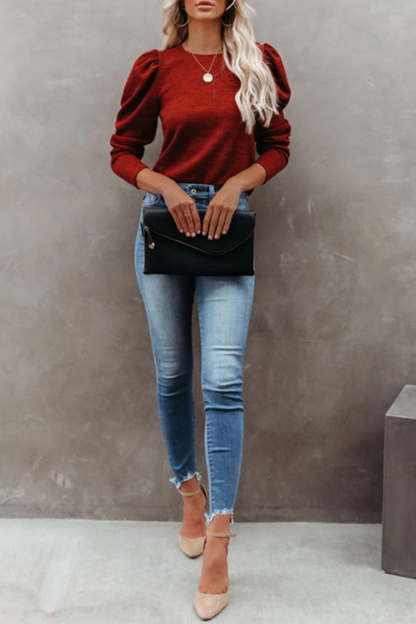 Tops casuales de cuello redondo con parches sólidos (4 colores)