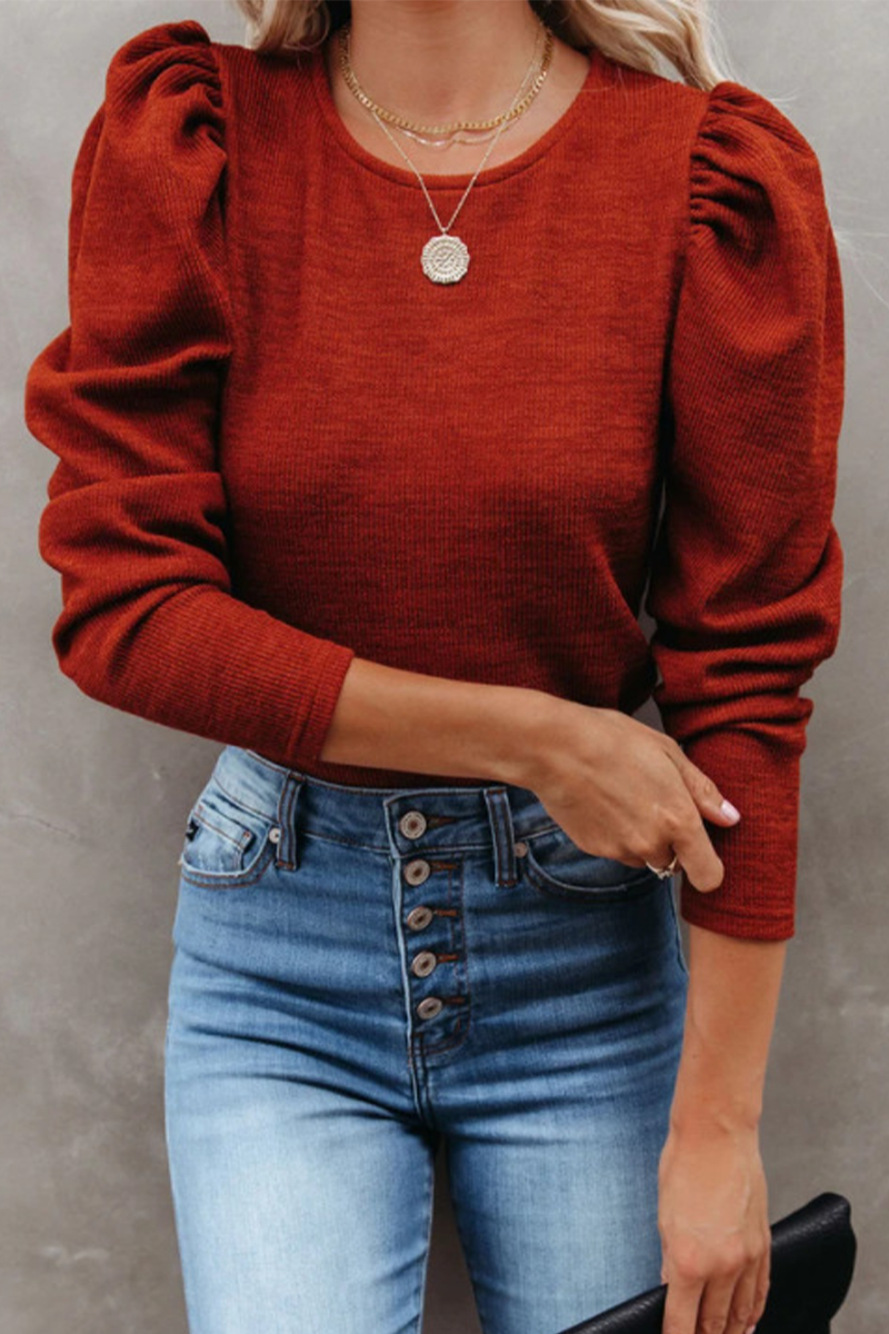 Tops casuales de cuello redondo con parches sólidos (4 colores)
