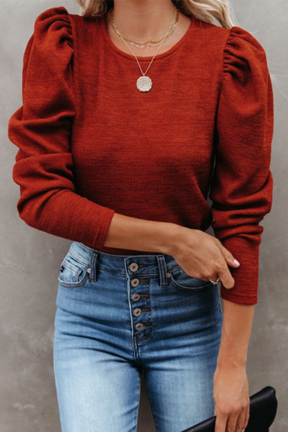 Tops casuales de cuello redondo con parches sólidos (4 colores)