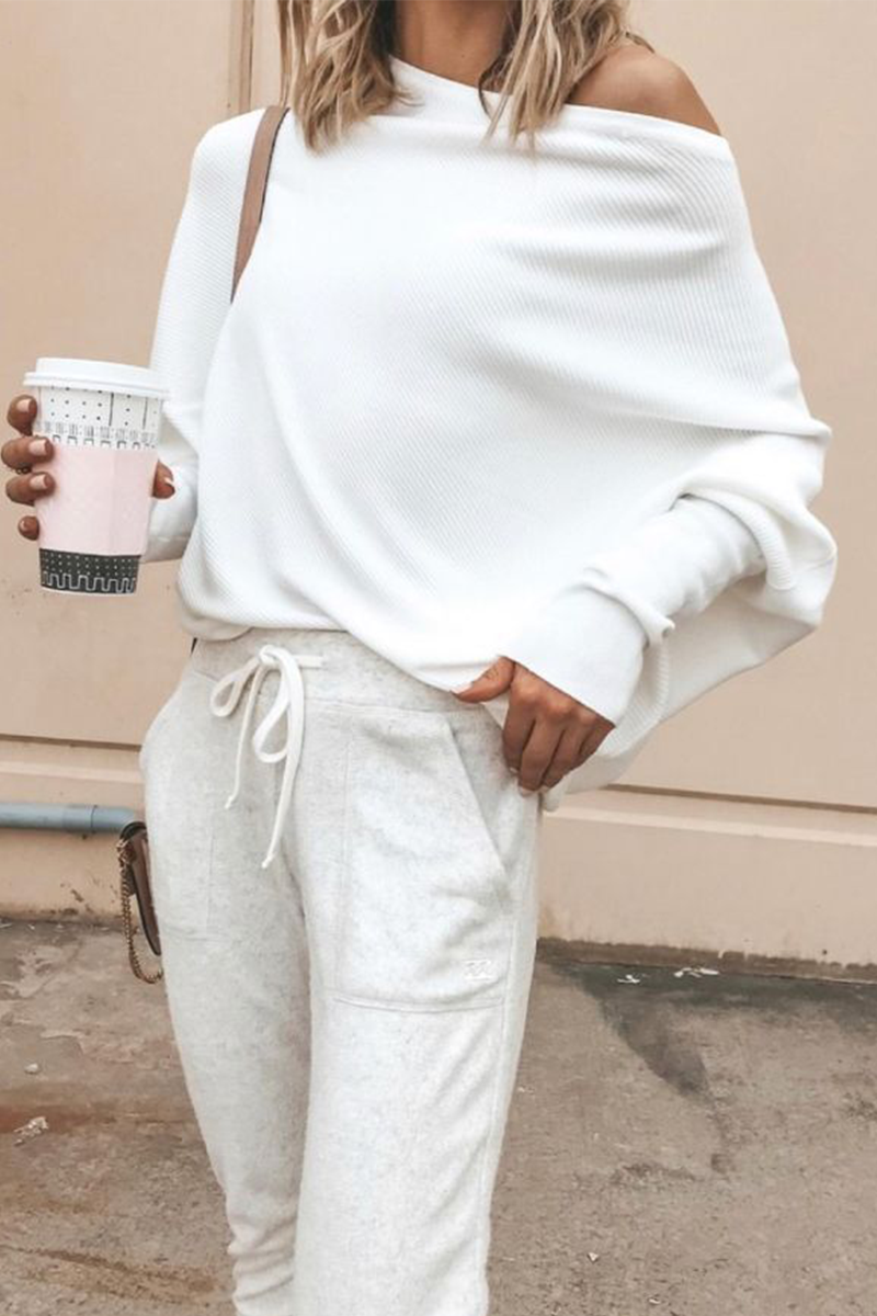 Tops casuales de un solo hombro con parches sólidos (5 colores)