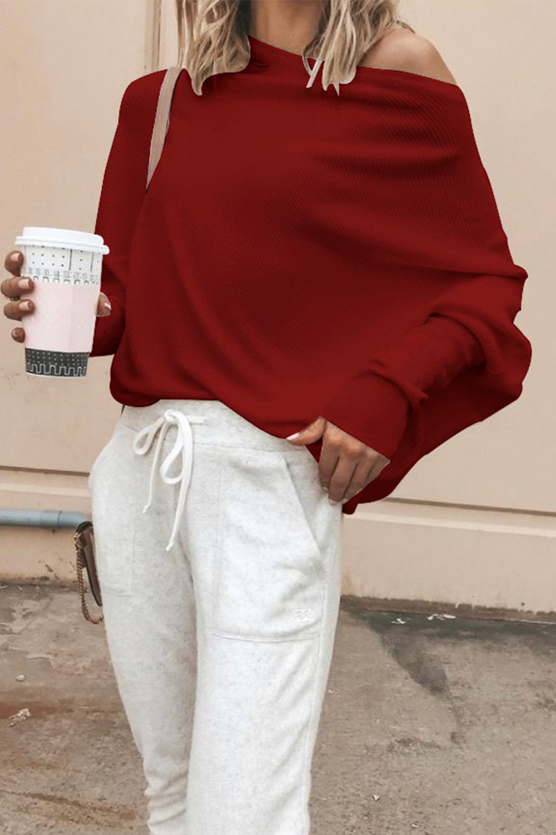 Tops casuales de un solo hombro con parches sólidos (5 colores)