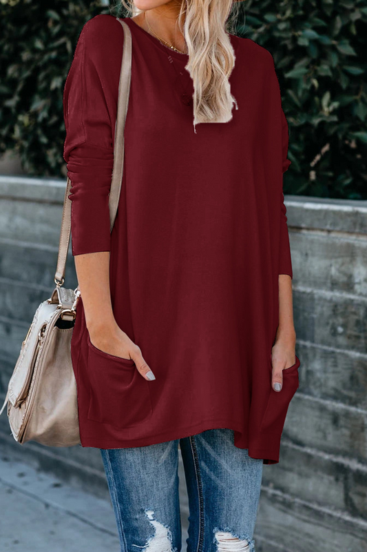 Tops casuales de cuello redondo con parches sólidos (9 colores)