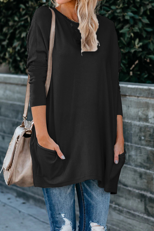 Tops casuales de cuello redondo con parches sólidos (9 colores)