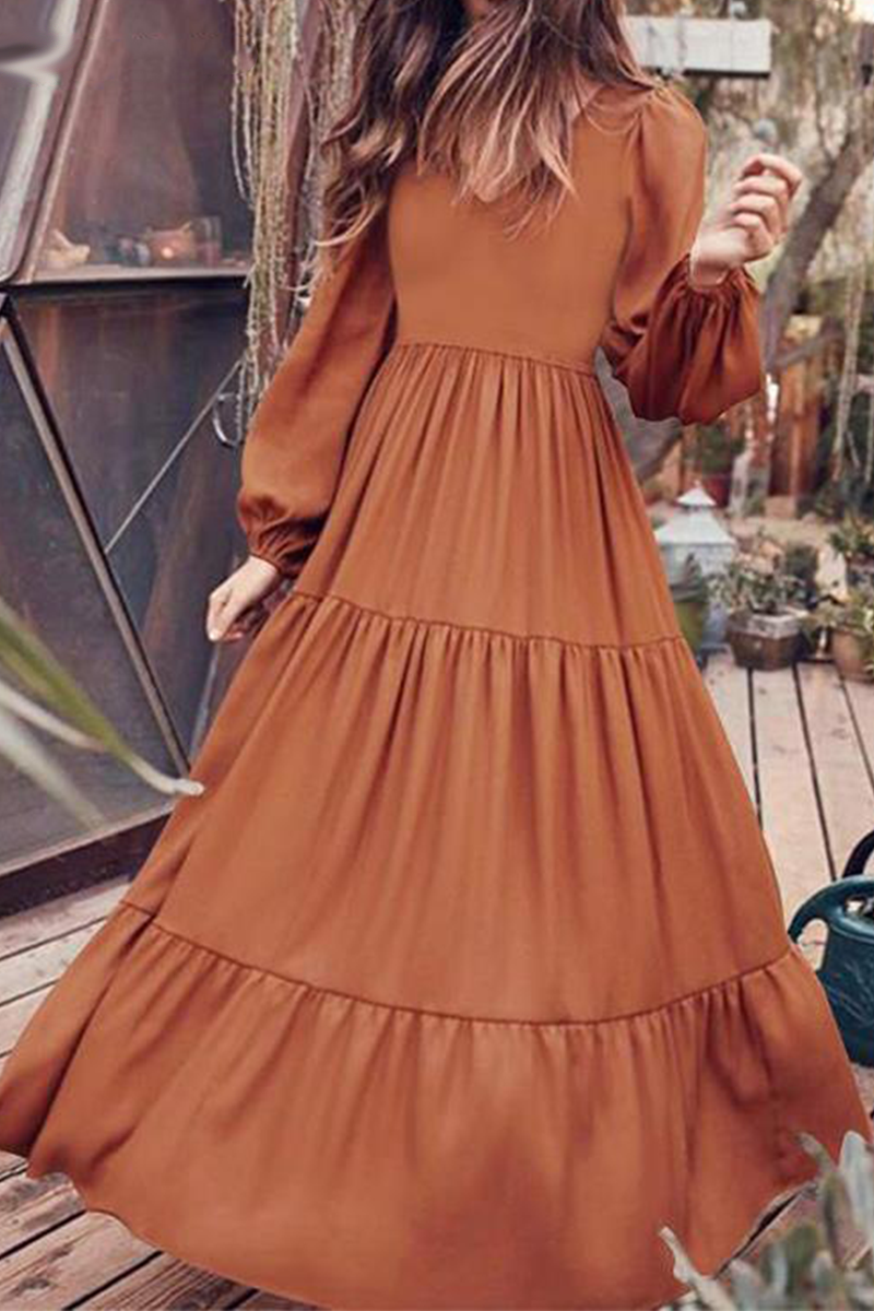 Vestidos casuales de falda pastel con cuello en U y volantes lisos (3 colores)