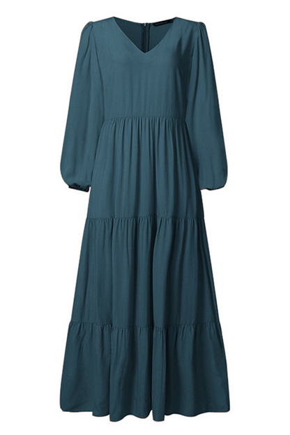 Vestidos casuales de falda pastel con cuello en U y volantes lisos (3 colores)