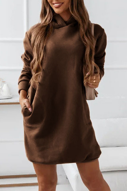 Vestidos casuales rectos con cuello y capucha de patchwork liso