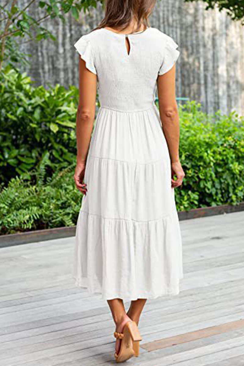 Fashion Solid Flounce O Neck Cake Skirt Dresses£¨9 colors£©