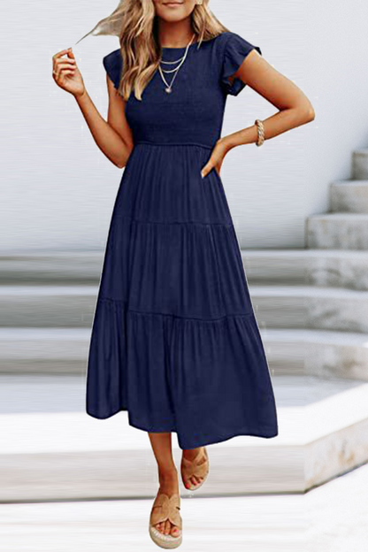 Fashion Solid Flounce O Neck Cake Skirt Dresses£¨9 colors£©
