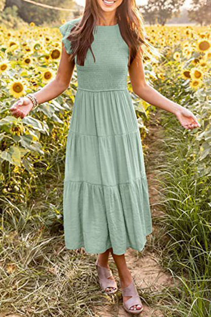 Fashion Solid Flounce O Neck Cake Skirt Dresses£¨9 colors£©