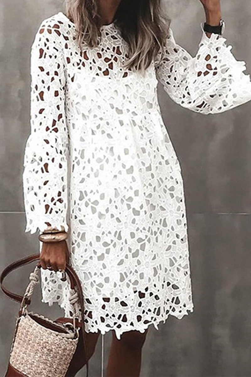 Vestido de encaje liso con cuello redondo y encaje de moda