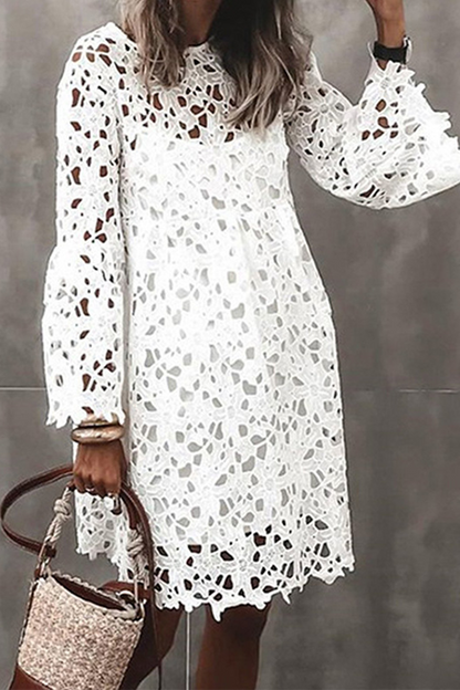 Vestido de encaje liso con cuello redondo y encaje de moda