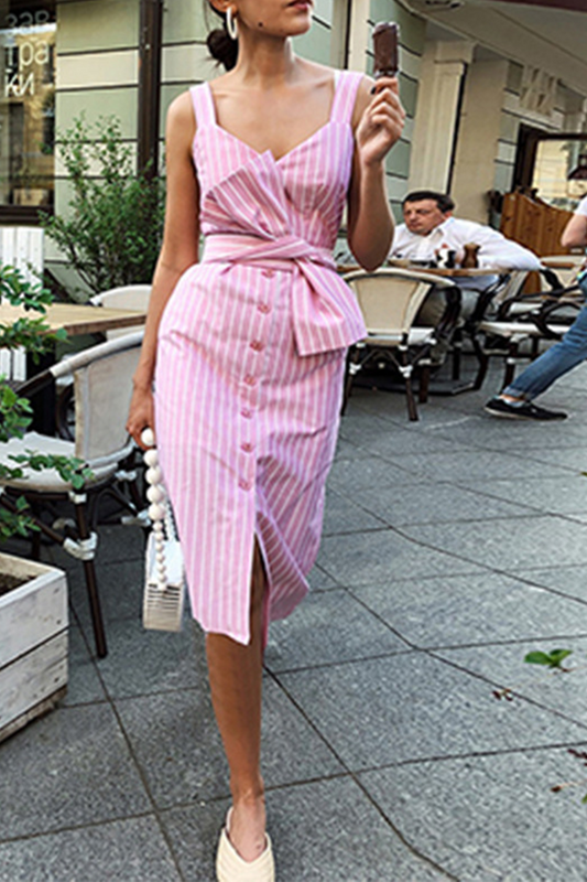 Vestidos rectos casuales de cuello cuadrado con patchwork a rayas